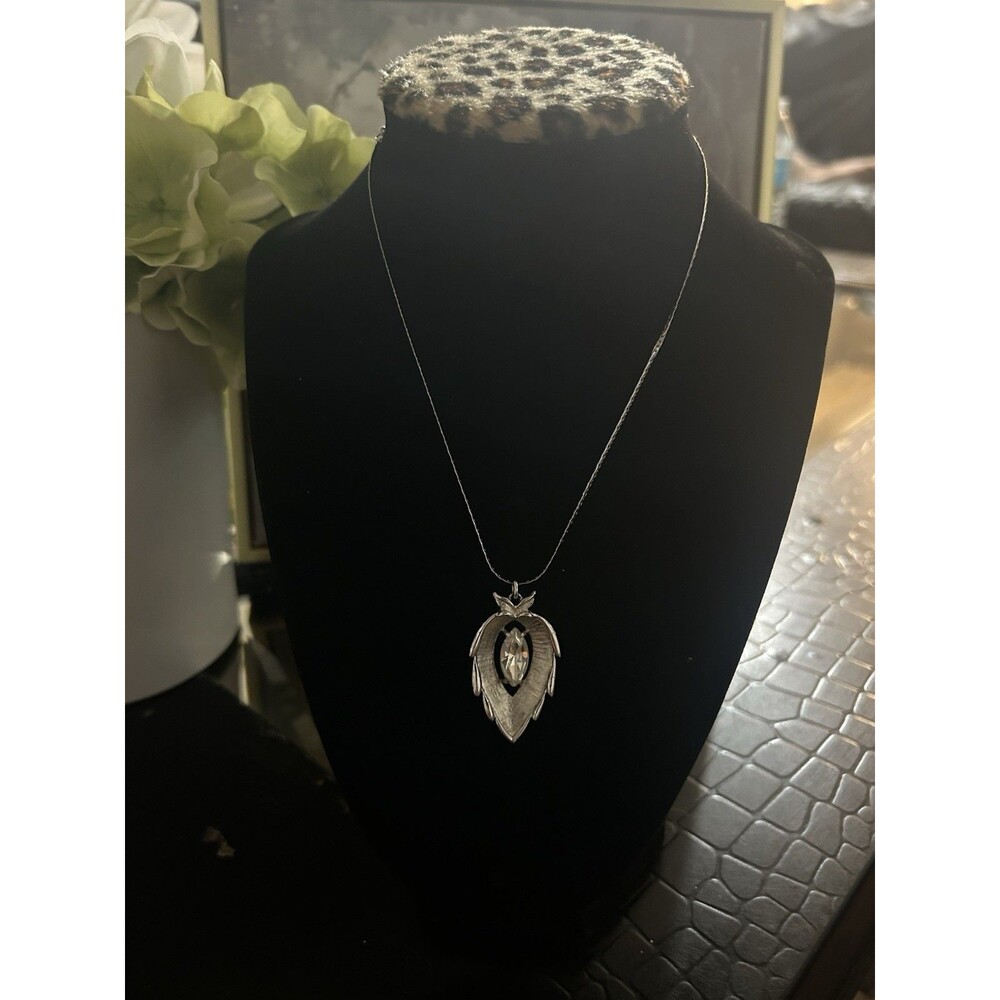 Sarah Coventry "Crystal Navette" Leaf Pendant Necklace from 1963